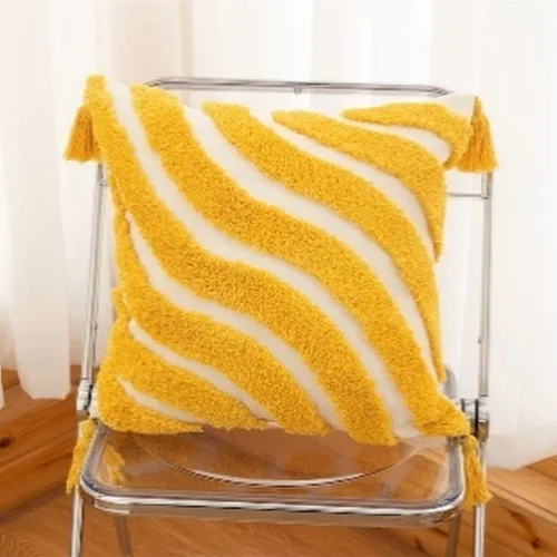 Bohemian Yellow Tufted Cushion Cover  