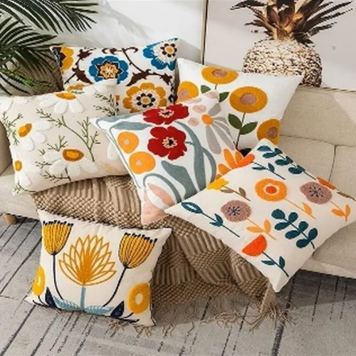 Floral Embroidered Cotton Cushion Cover  