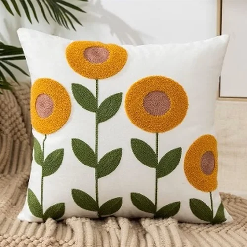 Hand Embroidered Floral Pillow Cover  