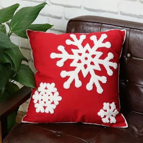 Red Elife Christmas Snowflake Embroidered Cushion Cover  