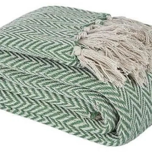 Green Wave Design Cotton Throw Blanket  