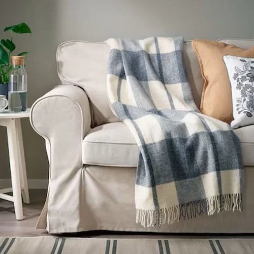 Light Grey Checked Cotton Throw Blanket  