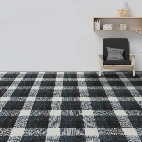Dark Grey Checkered Handmade Tufted Floor Rug