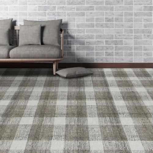 Grey Checkered Handmade Tufted Floor Rug  