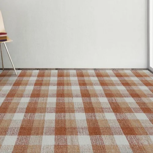 Red Checkered Handmade Tufted Floor Rug  