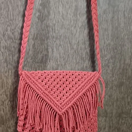 Pink Cotton Macrame Cross Body Bag  