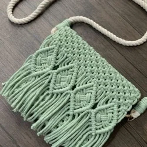 Pista Green Handwoven Macrame Sling Bag  