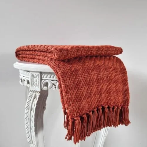 Rust Orange Handwoven Cotton Throw Blanket  
