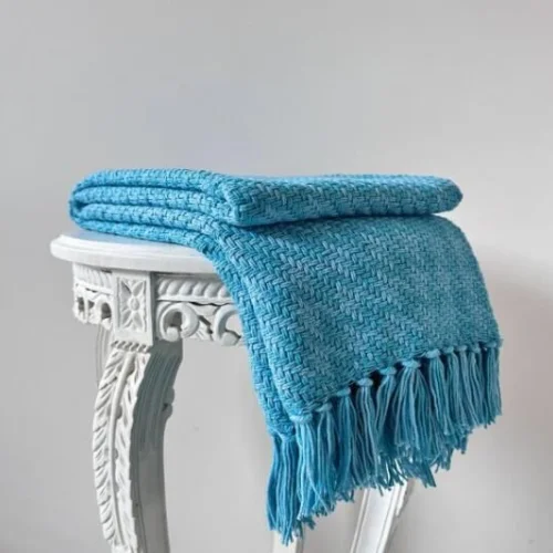 Sky Blue Soft Cotton Throw Blanket  