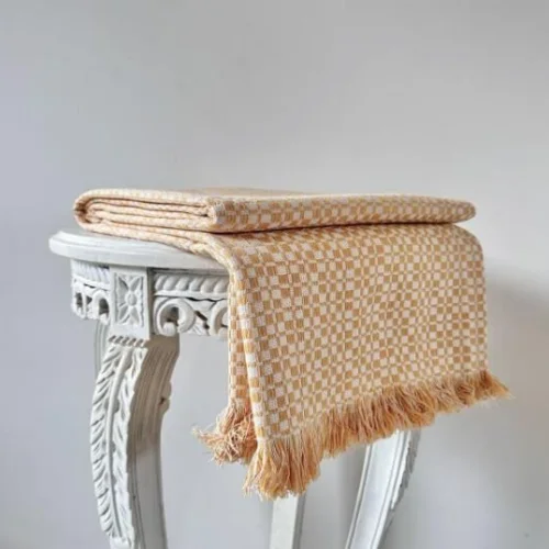 Straw Yellow Handwoven Cotton Throw Blanket  