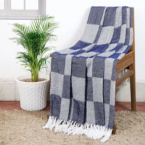 Voilet Checked Cotton Throw Blanket  